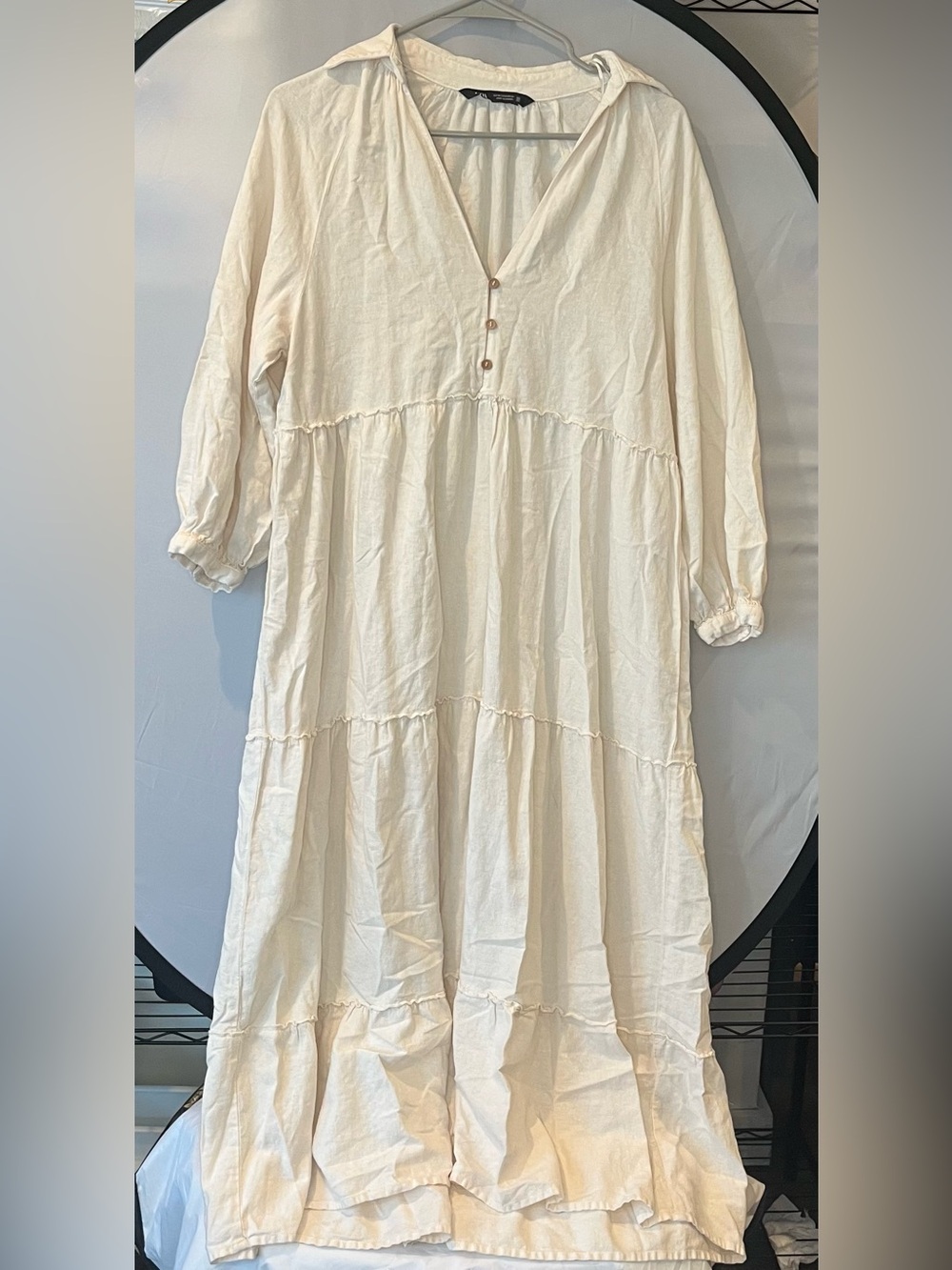 Zara Cream Tiered Button-Front Maxi Dress
